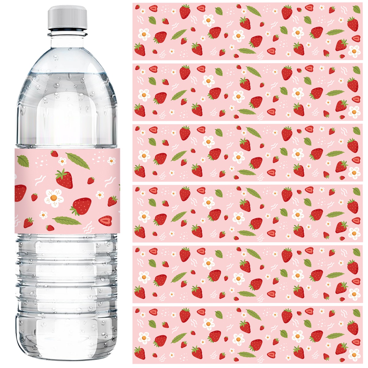 Science Of Happiness - 10pcs Strawberry Water Bottle Labels Pink