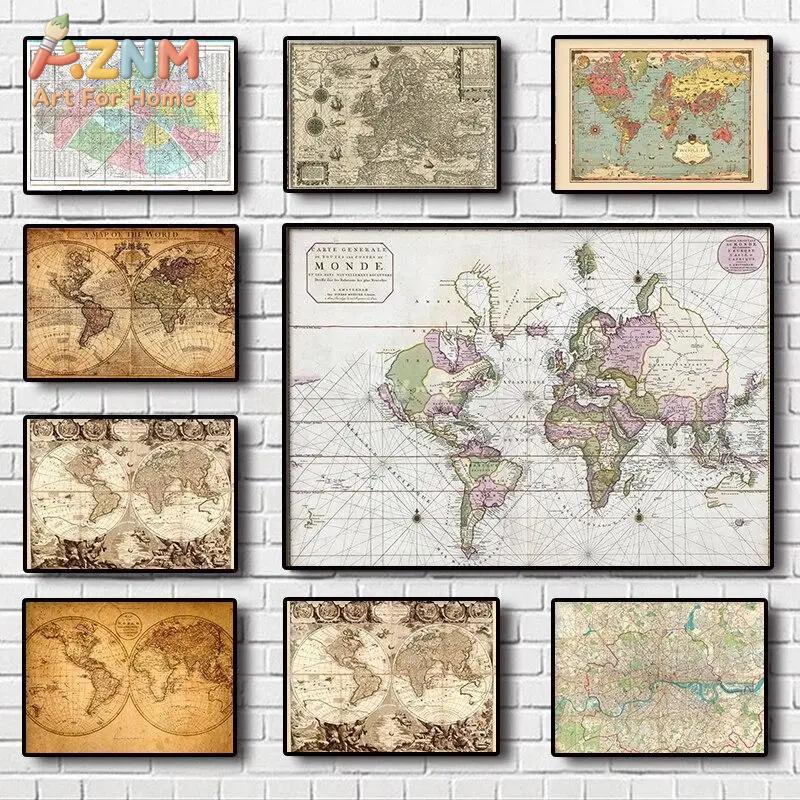 Vintage World Map Canvas Print - đánh giá và giá Star Map Poster
